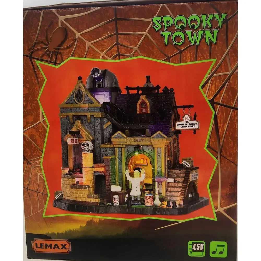 Lemax Spooky Town Dr. Gloom N. Doom’s Laboratory #35493 Brand New Sights & Sound